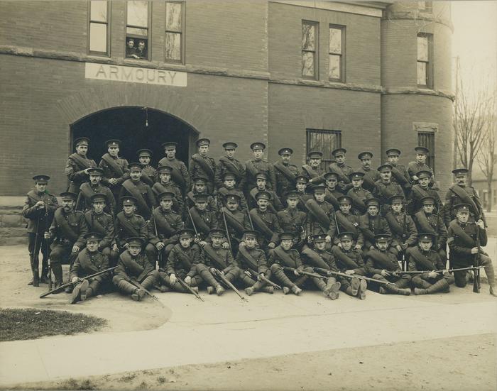 The 77th Wentworth Regiment in front of the Dundas Armouries