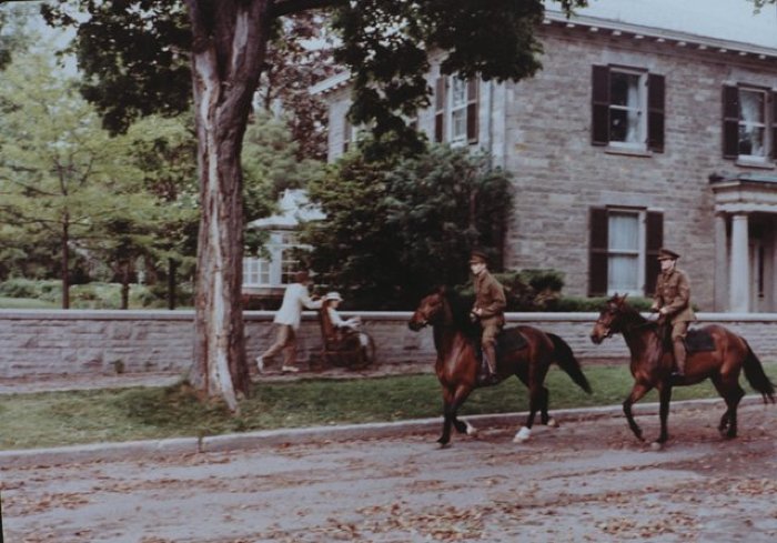 Movie Crew on Cross Street: two soldiers on horseback
